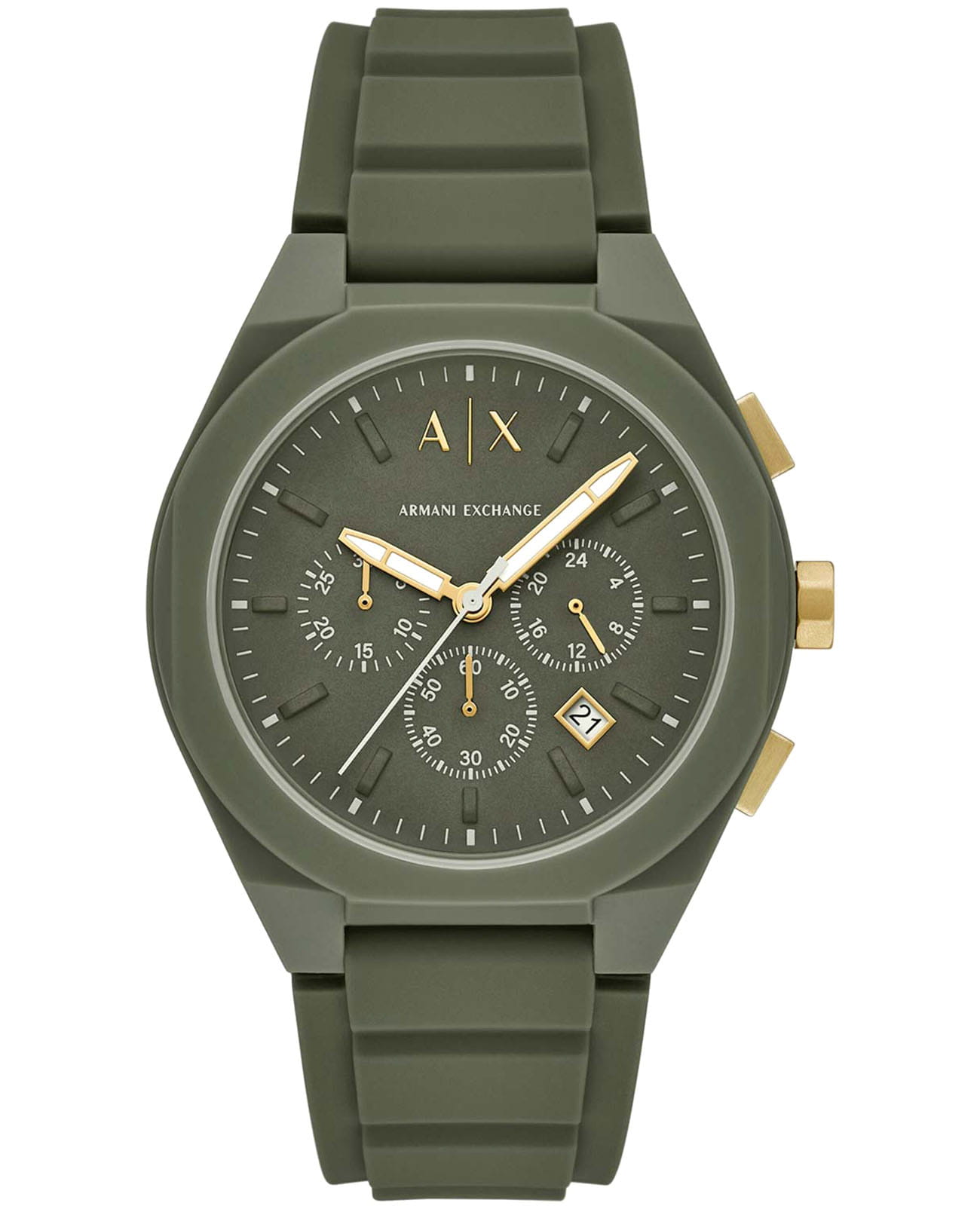 Armani Exchange Armani Exchange Rafael AX4169  AX4169 кварцевые мужские часы зеленый циферблат, браслет силикон — вид спереди