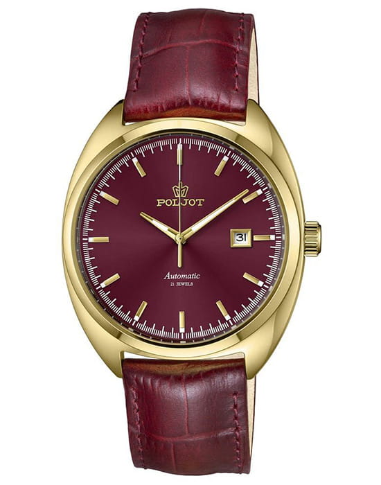 Полет Полет Селигер 8215.246273  8215.246273 механические мужские часы красный циферблат, браслет кожаный — вид спереди