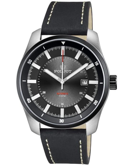 Полет Полет Эльбрус 8215.291232  8215.291232 механические мужские часы черный циферблат, браслет кожаный — вид спереди