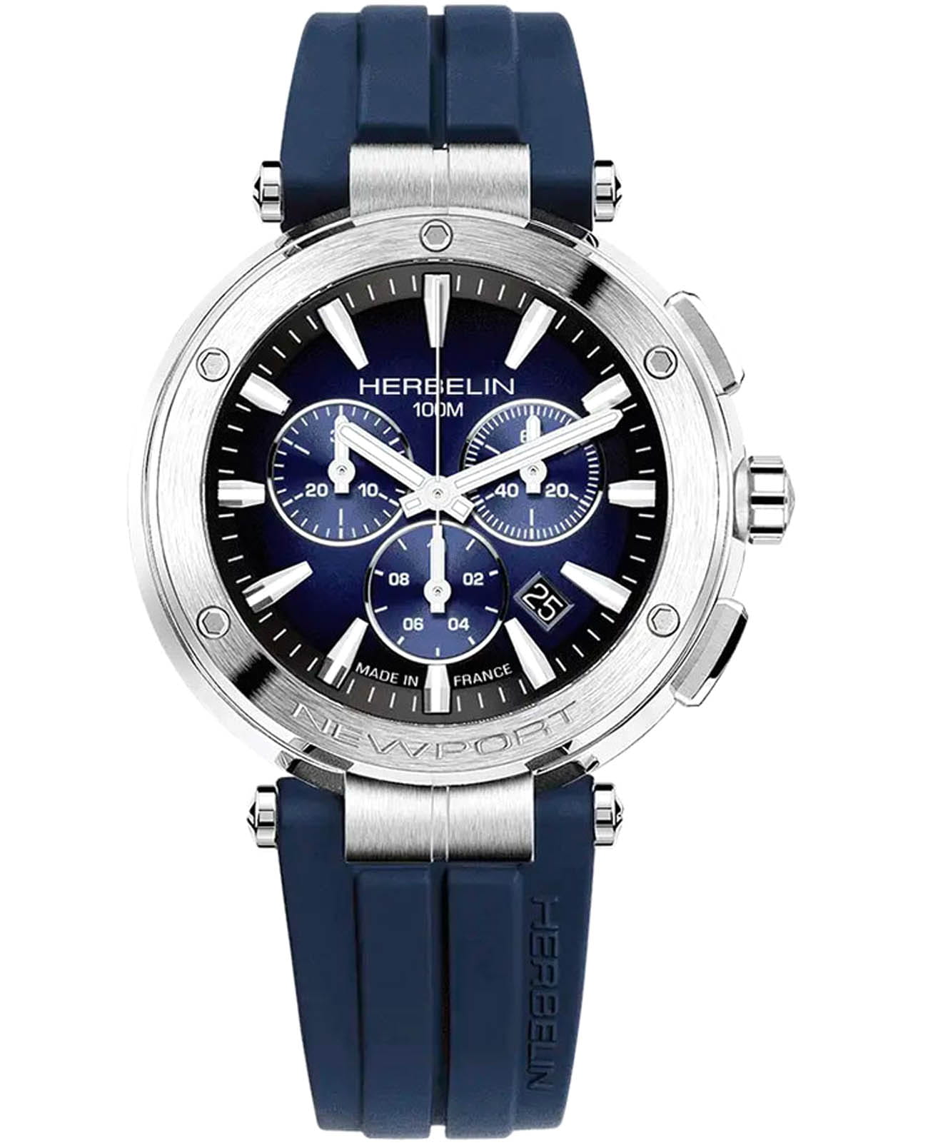 Herbelin Herbelin Newport Chrono 37688A35CB  37688A35CB кварцевые мужские часы синий циферблат, браслет каучук — вид спереди