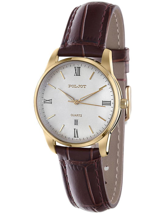 Полет Полет 2115.4866058  2115.4866058 кварцевые женские часы белый циферблат, браслет кожаный — вид спереди