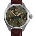 Aviator Aviator Airacobra V.1.38.0.329.4  V.1.38.0.329.4 кварцевые мужские часы зеленый циферблат, браслет кожаный — вид спереди