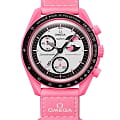 Swatch Swatch x Omega Bioceramic Moonswatch Mission to The Pink Moonphase SO33P700  SO33P700 кварцевые женские часы белый циферблат, браслет нейлон — вид спереди
