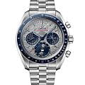 Omega Omega Speedmaster Moonphase 304.30.43.52.06.001  30430435206001 механические мужские часы серый циферблат, браслет нержавеющая сталь — вид спереди