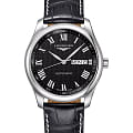 Longines Longines Master Collection L2.755.4.51.7  L27554517 механические мужские часы черный циферблат, браслет кожаный — вид спереди