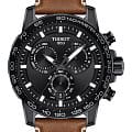 Tissot Tissot SuperSport Chrono T125.617.36.051.01 SuperSport Chrono T1256173605101 кварцевые мужские часы черный циферблат, браслет кожаный — вид спереди