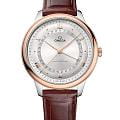 Omega Omega De Ville Prestige 434.23.42.22.02.001 Prestige 43423422202001 механические мужские часы серебристый циферблат, браслет кожаный — вид спереди