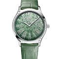 Omega Omega De Ville Mini Tresor 428.18.36.60.10.002   42818366010002 кварцевые женские часы зеленый циферблат, браслет кожаный — вид спереди