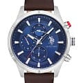 U.S. Polo Assn. U.S. Polo Assn. Crossing USPA1014-09  USPA1014-09 кварцевые мужские часы синий циферблат, браслет кожаный — вид спереди