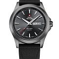 Swiss Military by Chrono Swiss Military by Chrono Day Date SMP36040.19  SMP36040.19 кварцевые мужские часы черный циферблат, браслет каучук — вид спереди
