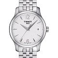 Tissot Tissot Tradition Lady T063.210.11.037.00 Tradition T0632101103700 кварцевые женские часы белый циферблат, браслет нержавеющая сталь — вид спереди