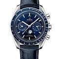 Omega Omega Speedmaster Moonphase 304.33.44.52.03.001  30433445203001 механические мужские часы синий циферблат, браслет кожаный — вид спереди