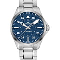 Hamilton Hamilton Khaki Aviation Pilot Auto H76305140  H76305140 механические мужские часы синий циферблат, браслет нержавеющая сталь — вид спереди