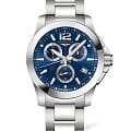 Longines Longines Conquest L3.700.4.96.6  L37004966 кварцевые мужские часы синий циферблат, браслет нержавеющая сталь — вид спереди