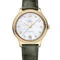 Omega Omega De Ville Prestige 434.58.34.20.55.002  Prestige 43458342055002 механические женские часы перламутровый циферблат, браслет кожаный — вид спереди